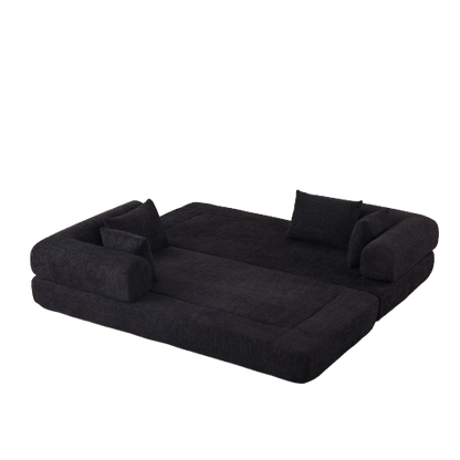 78.9 inch  Convertible Chenille Sleeper Sofa, Removable Armrest, DIY Customizable
