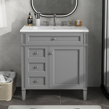 30'' Bathroom Vanity with Top Sink, Modern Bathroom Storage Cabinet with 2 Drawers and a Tip-out Drawer, Single Sink Bathroom Vanity