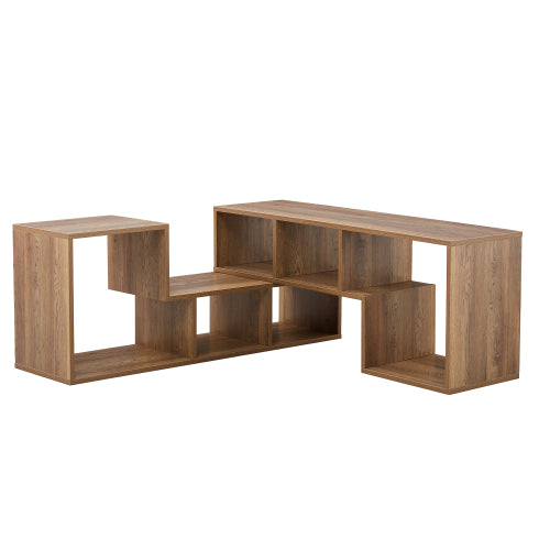 2-Piece L-Shaped Combination TV Stand, MDF Entertainment Center with Open Storage Compartments & Floor Pads