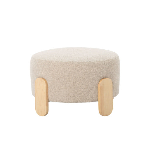 24.8 inch Round Soft Fabric Ottoman, Natural Wood Leg Multifunctional Footrest Extra Seat for Home Office