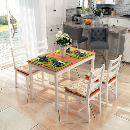 5 Piece Dining Table Set with 4 Chairs, Solid Pine Wood