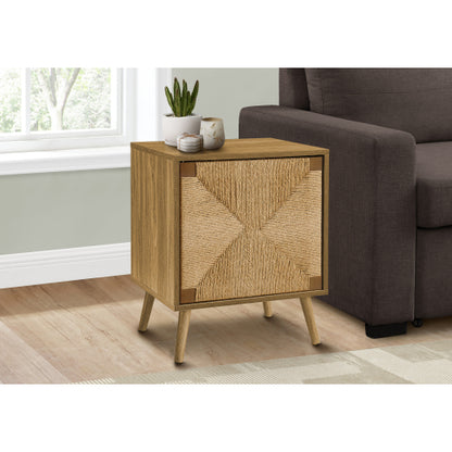 Light Walnut Accent Table Seagrass Door Storage Cabinet with Shelf