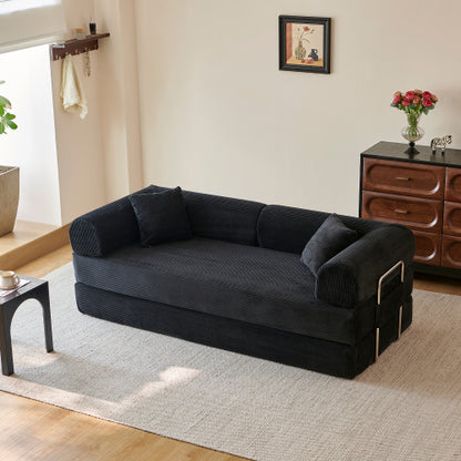 78.8 inch  Black Boneless Corduroy Convertible Compressed Floor Sofa Bed