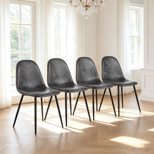 Set of 4 Grey Glove Suede Spoon Shape Dining Chairs, Upholstered Accent Chairs, Black Metal Legs, 300lbs Weight Capacity