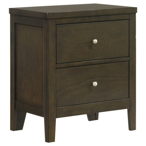 Dark Cocoa 2-Drawer Wood Nightstand with Nickel Hardware