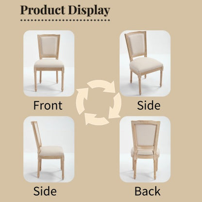 Set of 2 Beige French Country Dining Chairs, Solid Wood Chairs with Carving & Brushed Finish