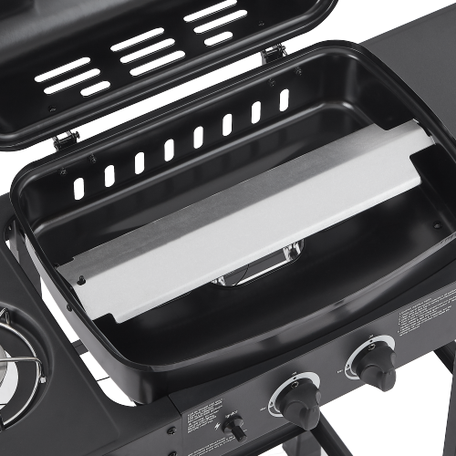 2 Burner BBQ Propane Gas Grill with Side Burner 24000 BTU Output Stainless Steel Barbecue Grill with Enameled Grates and Side Tables for Outdoor Cooking Kitchen and Patio Backyard