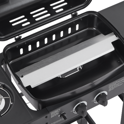 2 Burner BBQ Propane Gas Grill with Side Burner 24000 BTU Output Stainless Steel Barbecue Grill with Enameled Grates and Side Tables for Outdoor Cooking Kitchen and Patio Backyard