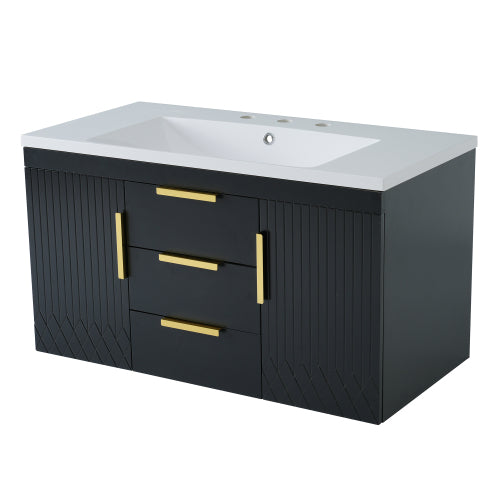 36'' Wall Mounted Bathroom Vanity with Resin Sink, Floating Bathroom Storage Cabinet with 2 Drawers, Solid Wood Bathroom Cabinet (Same as N710S236003B)