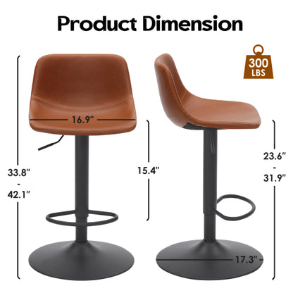 Adjustable Bar Stools Set of 2, Mid Century Modern Swivel Bar Stools, Industrial Bar Height Stools With Back Support Counter Height Bar Chairs Pu Leather Bar Stool for Kitchen Island Rustic Barstools