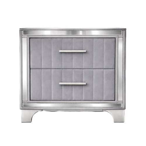 Contemporary Acrylic Nightstand with Two Drawers, Upholstered Bedside Table Featuring Silver Metal Legs, Modern End Table for Bedroom or Living Space (22.64inch  W x 15.75inch  D x 24.13inch  H)