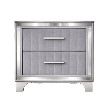 Contemporary Acrylic Nightstand with Two Drawers, Upholstered Bedside Table Featuring Silver Metal Legs, Modern End Table for Bedroom or Living Space (22.64inch  W x 15.75inch  D x 24.13inch  H)