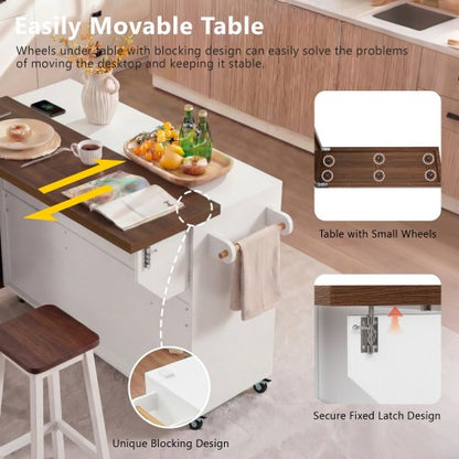 102 Inch Kitchen Island with Extendable Dining Table & Trash Storage White