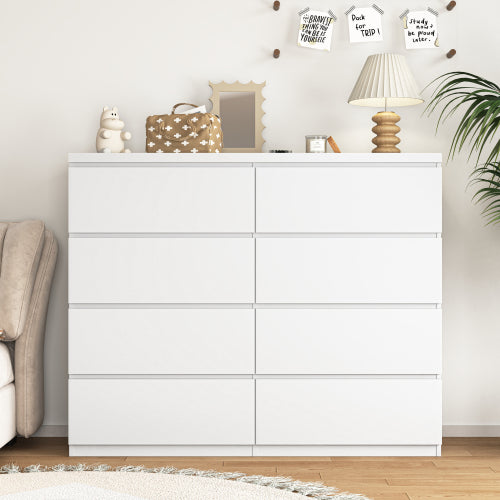 8 Drawers Dresser for Bedroom, Wood Bedroom Dresser Modern Drawer Chest, 8 Chest of Drawer, Tall Dresser for Closet, Dressers Organizer for Living Room, Closet, White