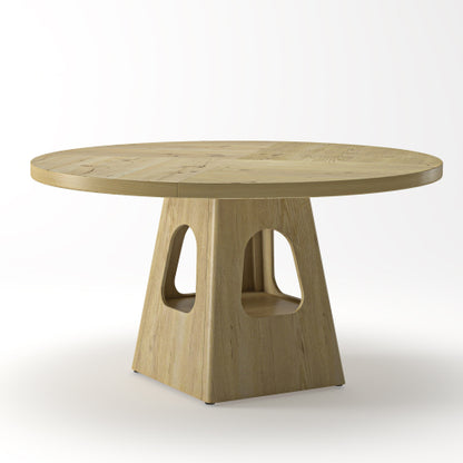 Round Dining Table with Storage Base, Natural Finish