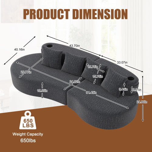 Modern Curved Sectional 3 Seat Minimalist Elegant Half Moon Sofa Compressed Modular Sectional Sofa for Living Room, Office, Apartment