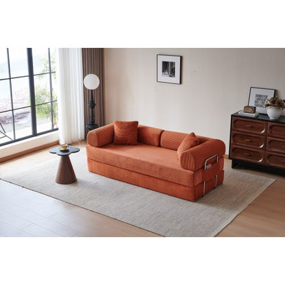 78.8 inch  Orange Corduroy Convertible Compression Boneless Floor Sofa-Bed