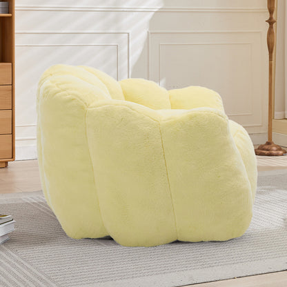 Yellow Lotus-Shape Compression Bean Bag Sofa with Pull Ring, No Assembly