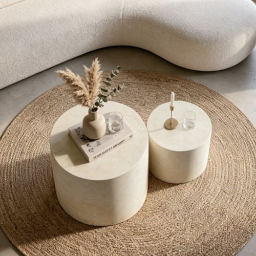 Set of 2 Beige Faux Marble Nesting Coffee Tables