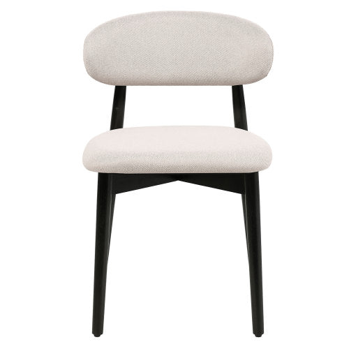 Set of 2 Beige Cotton-Linen Dining Chairs, Black Solid Oak Wood Legs 300lbs Capacity Armless Side Chairs