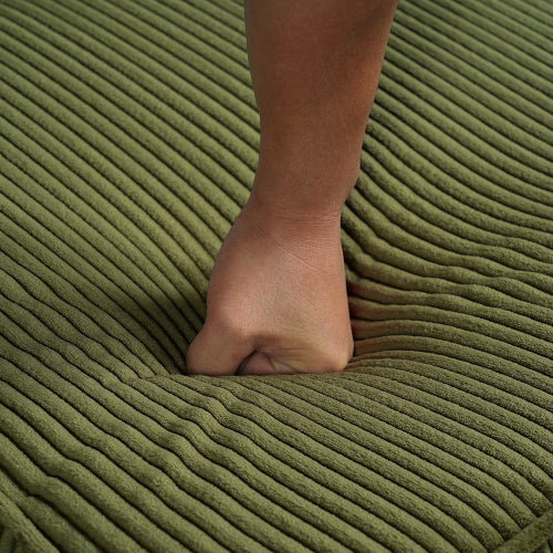 Square Corduroy Ottoman with Foam Padding, Olive Green
