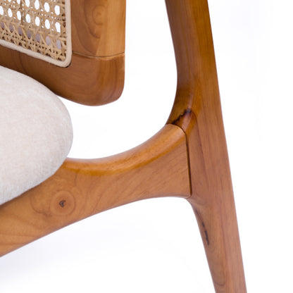 Mid Century Rattan Dining Chairs Set of 2, Solid Rubber Wood Side Chairs with Cane Rattan Back