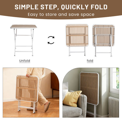 Holiday - 2-Pack Earthy Yellow Modern Lounge Chairs – Indoor/Outdoor All-Weather PP Plastic with Modern folding indoor/outdoor multi-functional square table- PP tabletop with metal legs(White, khaki)