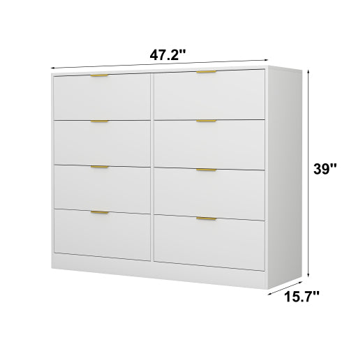 8 Drawers Dresser for Bedroom, Wood Bedroom Dresser Modern Drawer Chest, 8 Chest of Drawer, Tall Dresser for Closet, Dressers Organizer for Living Room, Closet, Hallway White