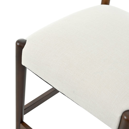 Set of 2 Walnut Beige 26.4inch  Counter Height Rubber Wood Bar Stools, Linen Upholstered Kitchen Island Chairs