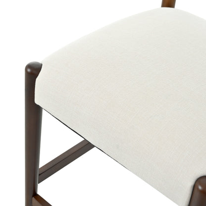 Set of 2 Walnut Beige 26.4inch  Counter Height Rubber Wood Bar Stools, Linen Upholstered Kitchen Island Chairs