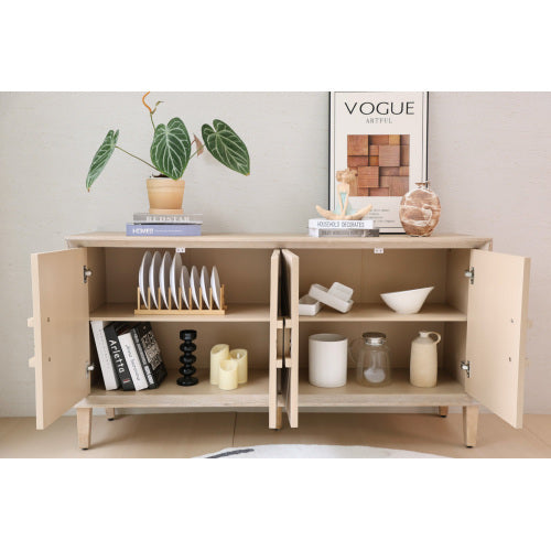 60 Inch American Farmhouse Retro Wooden Credenza Sunburst Pattern Door Adjustable Shelf Heavy-Duty TV Stand