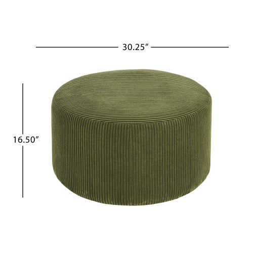 30.5 Inch Olive Green Corduroy Round Ottoman, Upholstered Modular Footrest with Spring & Foam Cushion Support