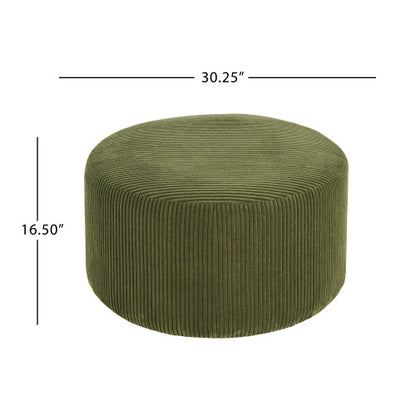 30.5 Inch Olive Green Corduroy Round Ottoman, Upholstered Modular Footrest with Spring & Foam Cushion Support