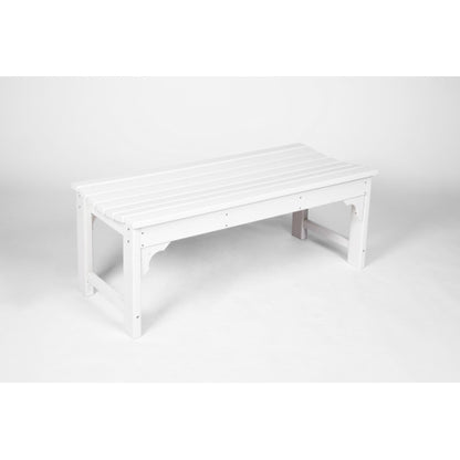 Backless HDPE Bench with Wood Texture, Poly Lumber Seat for Patio, Backyard, Balcony, All Weather Resistant with UV Protection, White