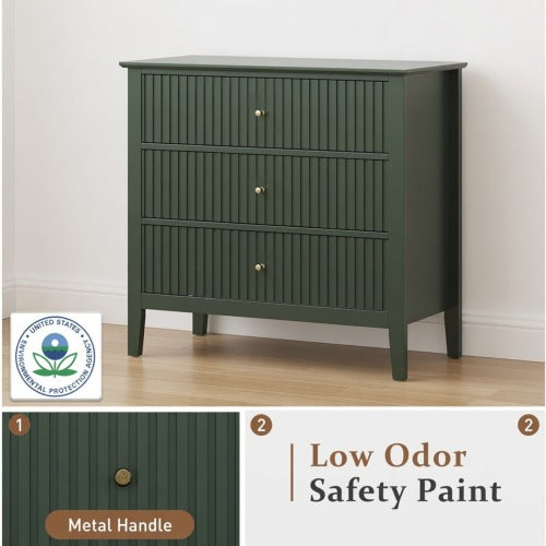 32inch Green Fluted 3-Drawer Nightstand