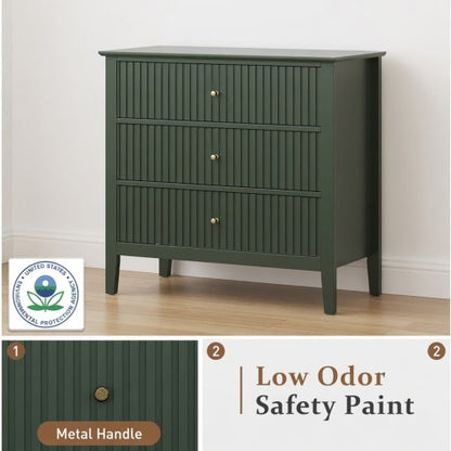 32inch Green Fluted 3-Drawer Nightstand