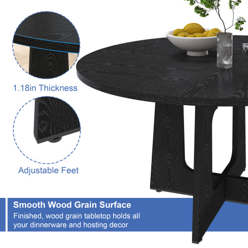 47 Inch Round Wood Grain Dining Table