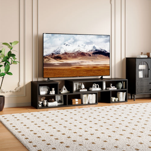 Adjustable Freestyle Modular Black TV Console Multi Compartment Open Storage Entertainment Center