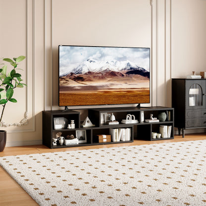 Adjustable Freestyle Modular Black TV Console Multi Compartment Open Storage Entertainment Center
