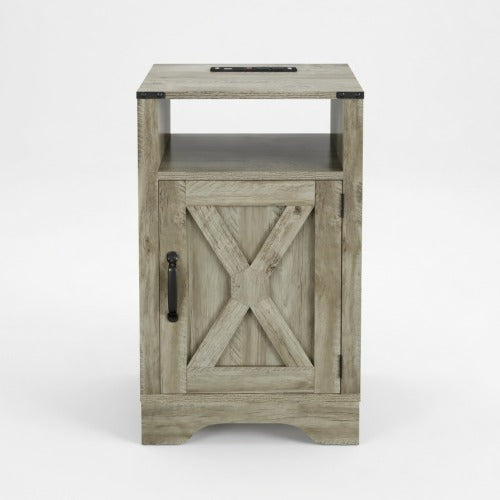 16inch Light Grey Farmhouse Charging Nightstand