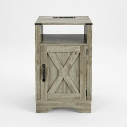 16inch Light Grey Farmhouse Charging Nightstand