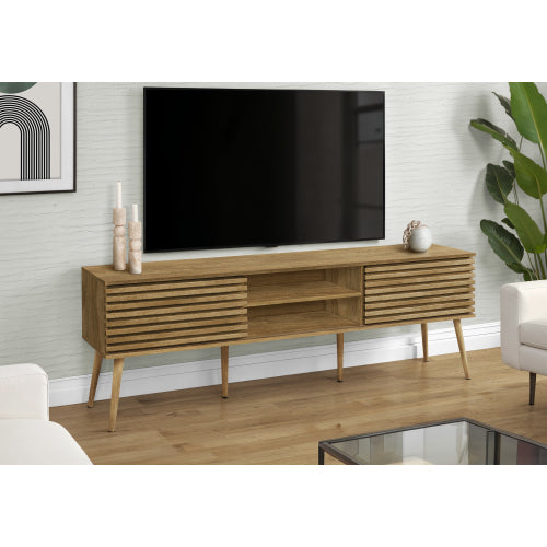 72 Inch Contemporary Walnut Laminate TV Stand with Sliding Doors & Cable Management