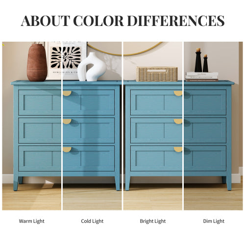 American Style 3-Drawer Storage Cabinet Anti-Tip Design Non-Slip Foot Pad Household Bedroom Study Wooden Chest Cabinet