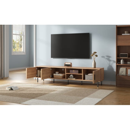78.7 inch Natural Wood Vertical Groove TV Stand Heavy Iron Leg Entertainment Center For 85 inch TV