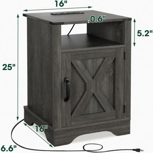 2-Pack 16inch Dark Grey Farmhouse Charging Nightstand