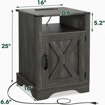 2-Pack 16inch Dark Grey Farmhouse Charging Nightstand