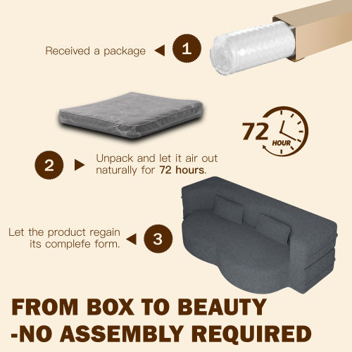 Grey Full-Size Convertible Sherpa-Fleece Floor Sofa-Bed 15 inch  Height with 2 Pillows No-Assembly Folding Mattress for Living-Room Play-Room