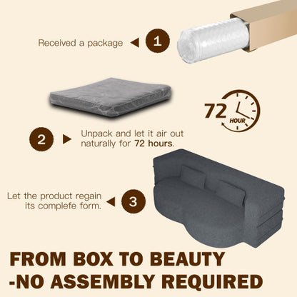 Grey Full-Size Convertible Sherpa-Fleece Floor Sofa-Bed 15 inch  Height with 2 Pillows No-Assembly Folding Mattress for Living-Room Play-Room
