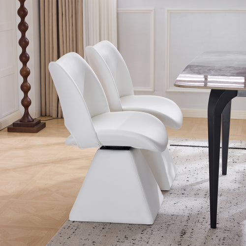 Set of 2 Swivel Dining Chairs, White Faux Leather Modern Accent Chairs, High Back Kitchen Seating