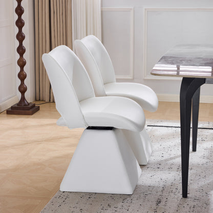 Set of 2 Swivel Dining Chairs, White Faux Leather Modern Accent Chairs, High Back Kitchen Seating